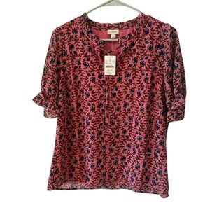 J. Crew Pink and Blue Floral Blouse size small